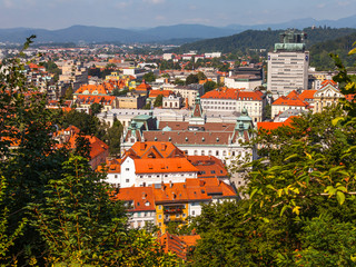 Ljubljana, Slovenia, August 5, 2019. picturesque city view from the review site Ljubljanski grad