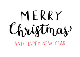 Fototapeta premium Christmas hand drawn lettering. Xmas calligraphy on white background. Christmas black and red lettering