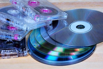 Audio cassette-Compact cassette retro media on magnetic tape for sound recording on a Cassette...