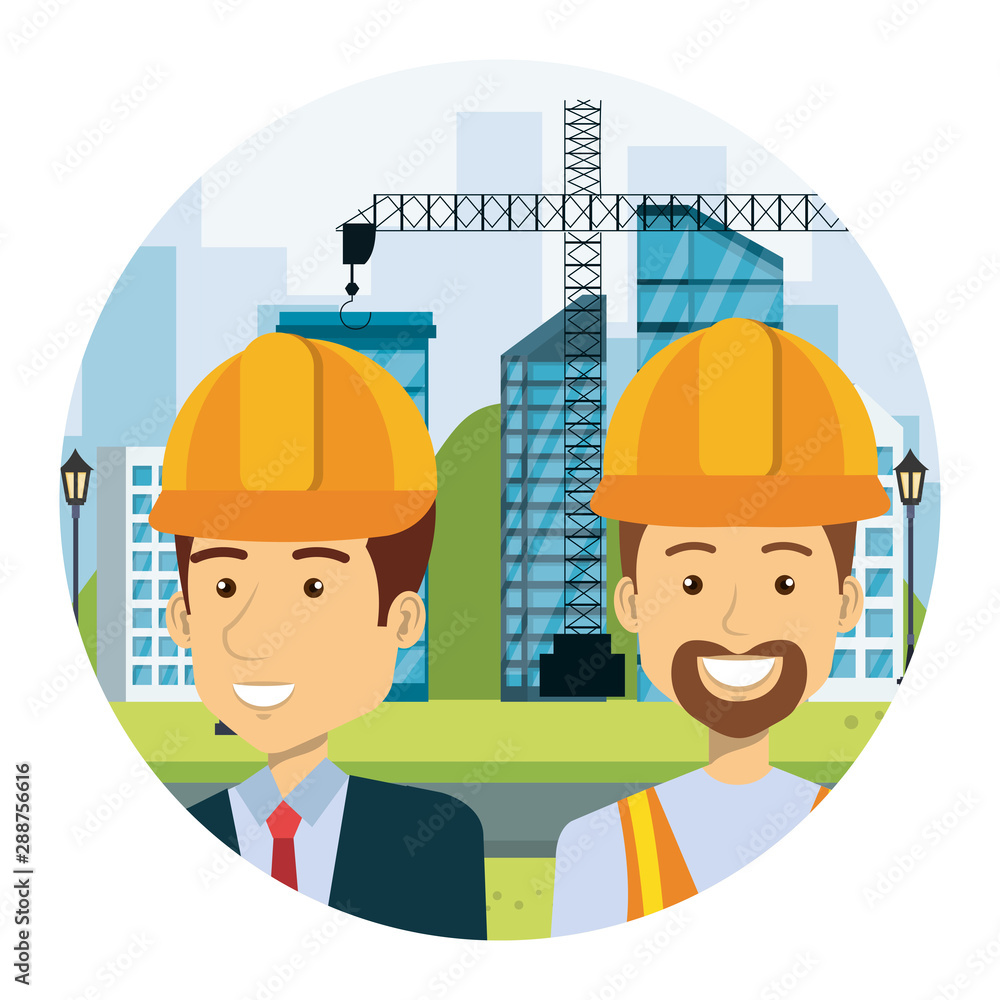 Poster wngineer with builder on workside characters