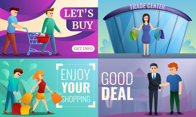 Buyer target banner set. Cartoon illustration of buyer target vector banner set for web design