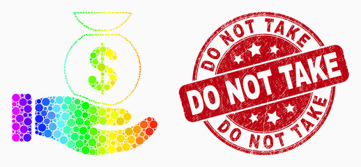 Dot rainbow gradiented financial service hand mosaic pictogram and Do Not Take seal. Red vector rounded distress seal stamp with Do Not Take message. Vector collage in flat style.