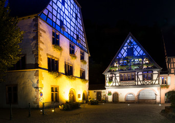 Old city Kaysersberg at night. Alsace Wine Route. France.