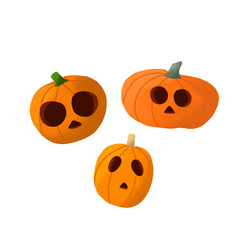 Halloween set of jack pumpkins in cartoon flat style on a white background