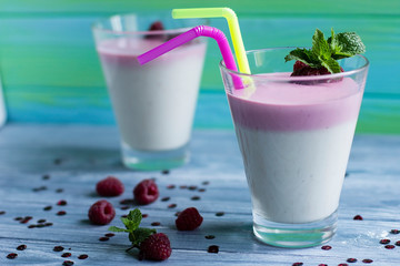 fruit dessert with raspberry and mint