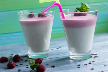 fruit dessert with raspberry and mint