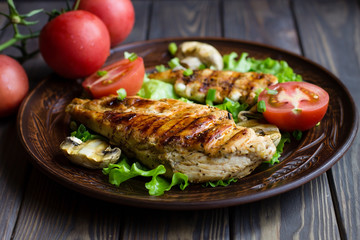 grilled chicken fillet tomatoes and mushrooms