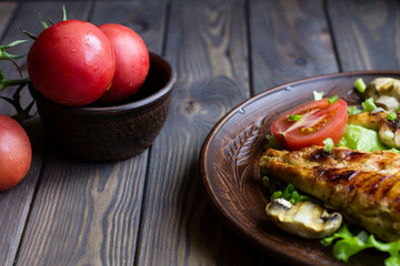 grilled chicken tomatoes and mushrooms