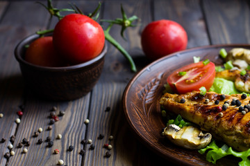 grilled chicken tomatoes and mushrooms