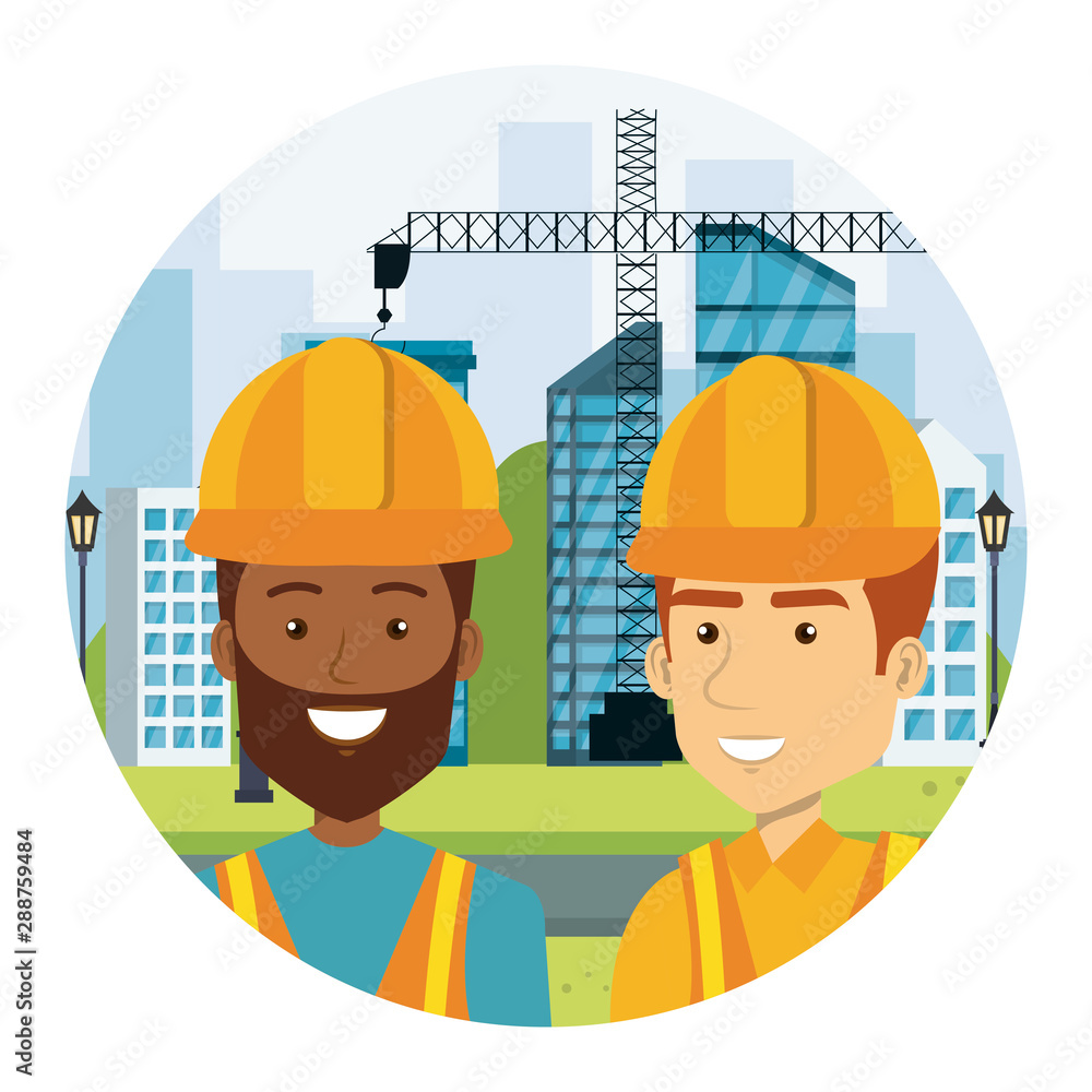 Poster interracial builders constructors on workside characters