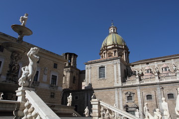 Palermo, Italy - June 29, 2016: The pretoria fountain built in 1554 by Francesco Camilliani