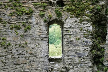 Window in a Ancient Castle with Rocks and Stones