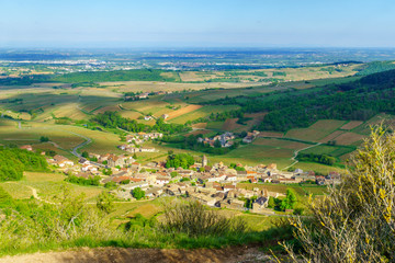 Vineyards and countryside, from the Rock of Solutre, Burgundy