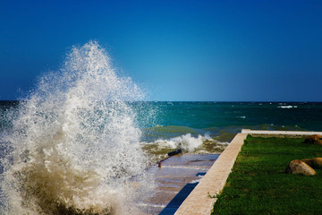 stormy sea  and blue sky