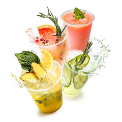 Bright summer cocktails in flight