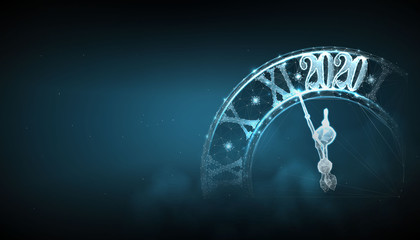 Happy New Year 2020. lock in style Low poly wireframe art on blue background. Concept for holiday...