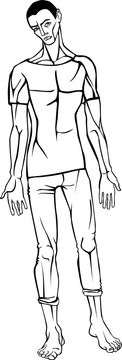 A young, muscular, lean man. The young man stands full-length without shoes.Graphic vector isolated stylized image