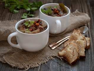 Vegan Potato and Cabbage Stew Served in  Mug