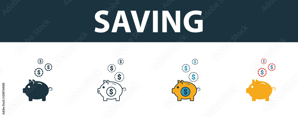 Poster saving icon set. four elements in diferent styles from personal finance icons collection. creative s