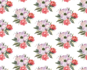 Fototapete Rund Seamless pattern with watercolor flowers © tiff20