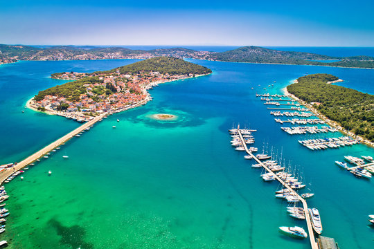 Rogoznica turquoise bay town and marina aerial view © xbrchx