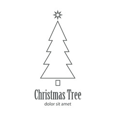 Logotipo con texto Christmas Tree con árbol abstracto con varias ramas lineal en color gris