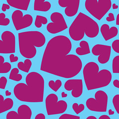 Square seamless postcard with pink hearts pattern on light blue background.
