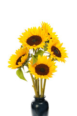 Closeup of sunflowers in a vase