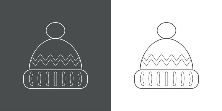 Icono plano lineal sombrero de lana en gris y blanco