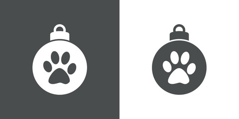 Icono plano bola de navidad con huella de gato en gris y blanco