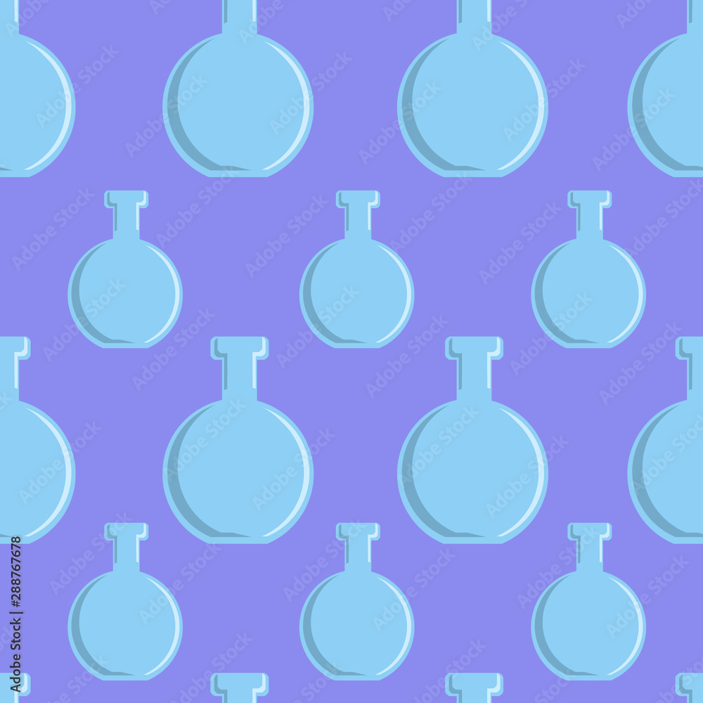 Poster modern concept seamless poster with blue bottles pattern at lilac background.