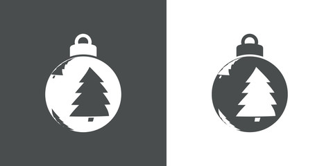 Icono plano bola de navidad con árbol perspectiva en gris y blanco