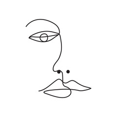 One line art, abstract drawing of a face. Vector illustration