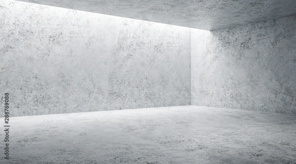 Poster Minimal concept with modern monochrome light grey empty hall with mock up wall.