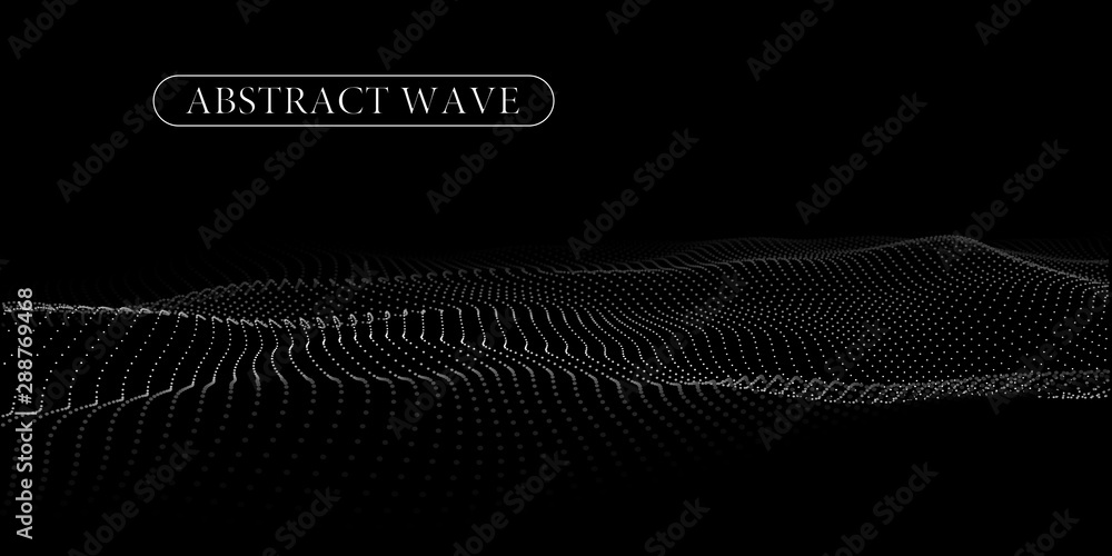 Poster abstract wave. dark background with dots. big data. 3d wave