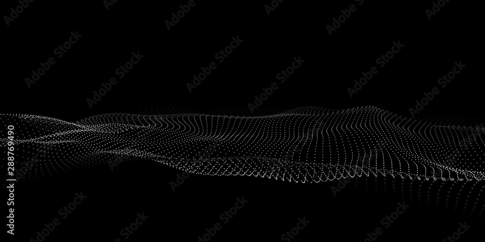 Poster abstract wave. dark background with dots. big data. 3d wave