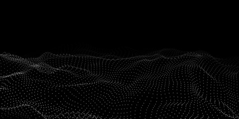 Wave 3d. Abstract wave dots in dark background. Big data