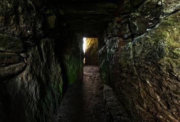 Bryn Celli Ddu neolithic burial chamber overlying a henge monument Isle of Anglesey North Wales. Interior shot © Fulcanelli