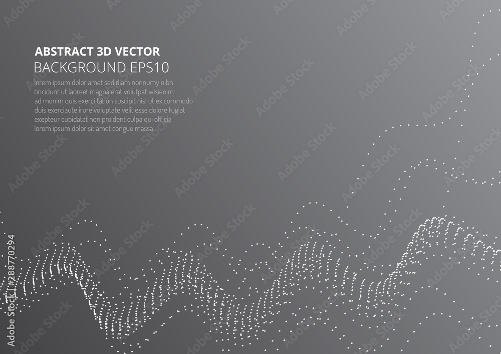 Poster abstract background with sprayed particles. fluctuations in geometric shapes in space.
