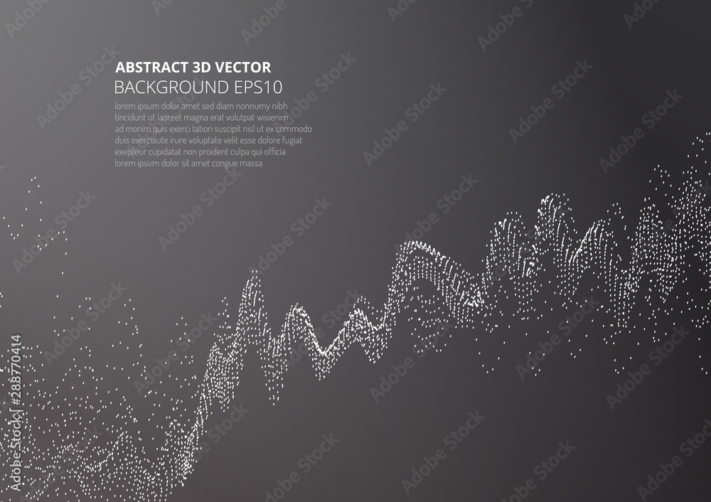Poster abstract background with sprayed particles. fluctuations in geometric shapes in space.