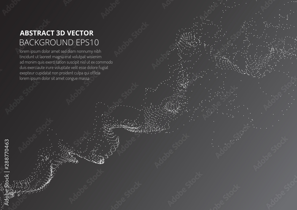 Poster abstract background with sprayed particles. fluctuations in geometric shapes in space.