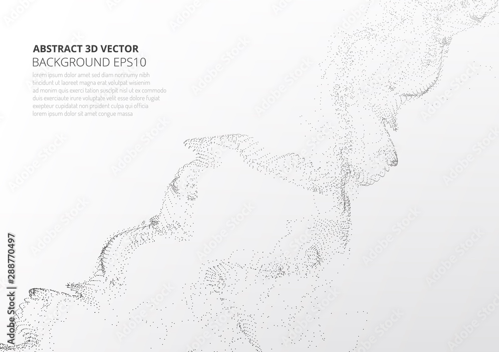 Poster abstract background with sprayed particles. fluctuations in geometric shapes in space.