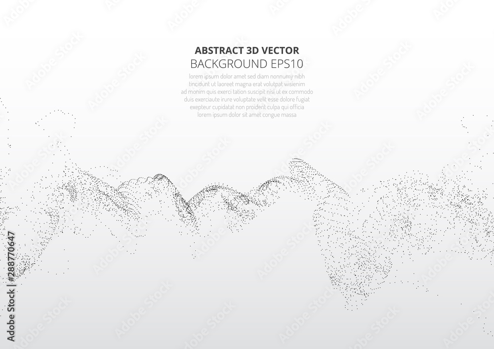 Poster abstract background with sprayed particles. fluctuations in geometric shapes in space.
