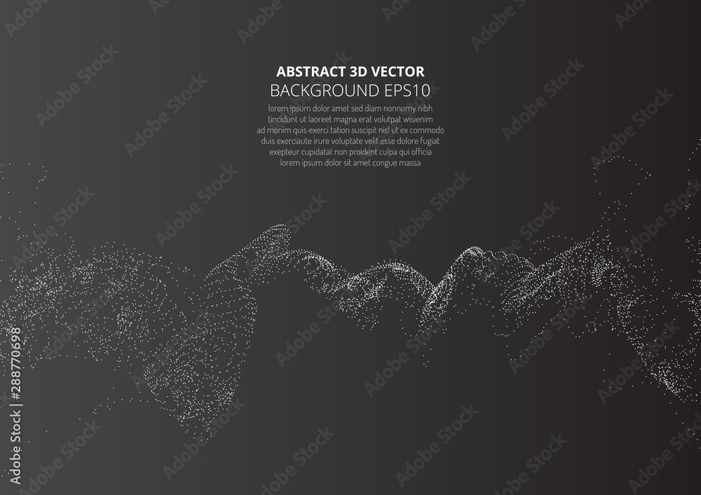 Poster abstract background with sprayed particles. fluctuations in geometric shapes in space.