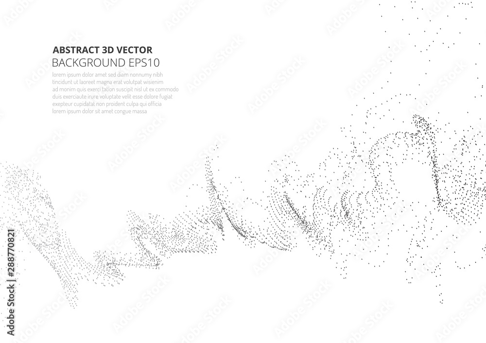 Poster abstract background with sprayed particles. fluctuations in geometric shapes in space.