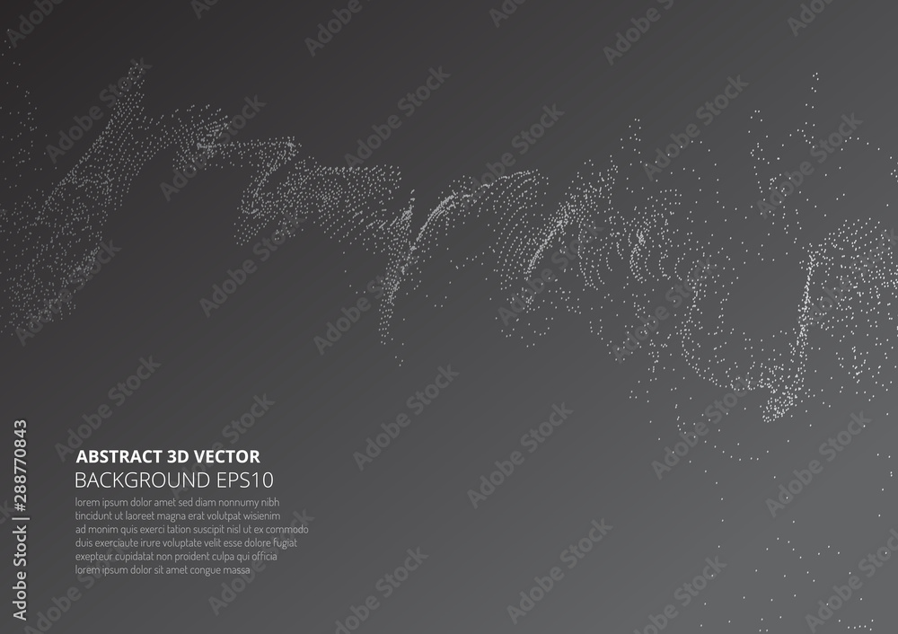 Poster abstract background with sprayed particles. fluctuations in geometric shapes in space.