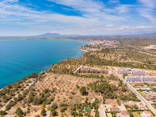 Fototapeta premium The view of L'Ampolla and Cap Roig. Drone aerial photo