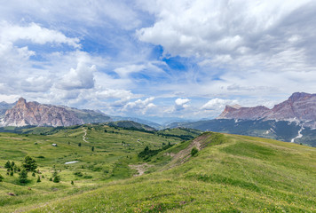 Obraz premium View of a high plateau with a beautiful sky in the Italian Dolomites. Italian Alps, Alto Adige.