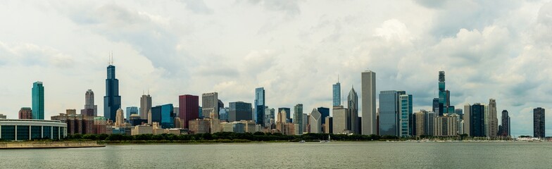 Fototapeta premium Panorama of Chicago skyline from the lakefront. Summer 2019. City banner.