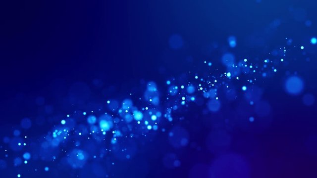 Magic blue glowing particles flow in viscous liquid and bright glisten. Science fiction. 4k 3d sci-fi background with glittering particles, depth of field and bokeh. Luma matte as alpha channel 199